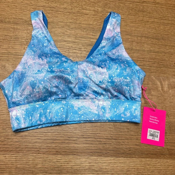 Juicy Couture NWT Twist back removable pads vneck sports bra Aurora Print sz M - Picture 8 of 12